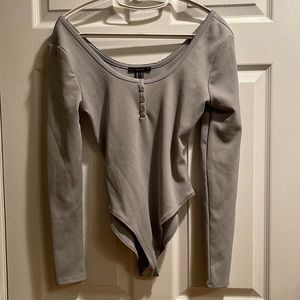 Victoria secrets medium long sleeve ribbed gray bodysuit nwt